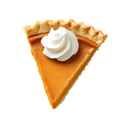 Slice of Classic Pumpkin Pie Whipped Cream Overhead Shot Transparent Background Cutout