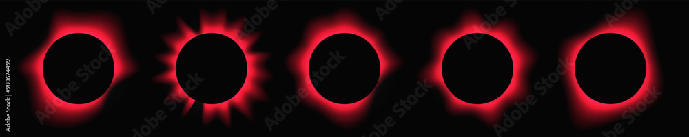 Poster Set of red circle illuminate light frames
