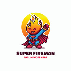 Vector Logo Illustration  Super Fireman Mascot Cartoon Style