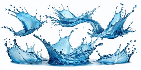Fototapeta premium collection set of blue water splashing isolated on white or transparent png