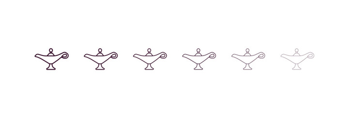 arabian magic lamp outline icon. Linear vector from religion concept. 6 different line style arabian magic lamp icon included thin, light, regular, medium, bold, black