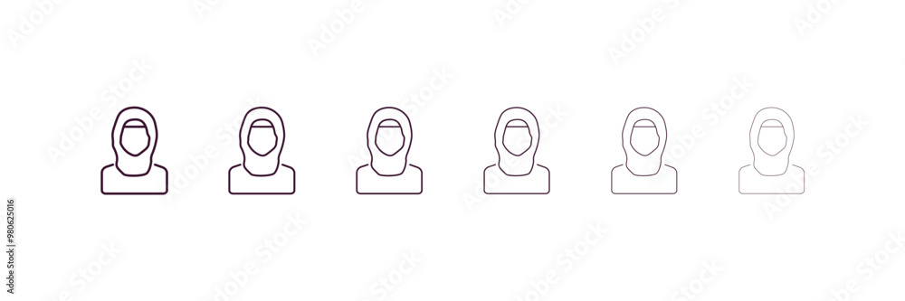 Poster hijab outline icon. linear vector from religion concept. 6 different line style hijab icon included 