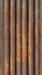 Naklejka premium Rusty corrugated metal texture on an old warehouse wall showing wear and age under sunlight