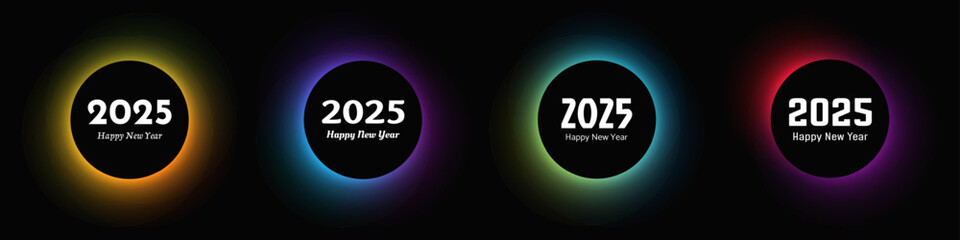 Happy new year 2025 inscription in circle light frame
