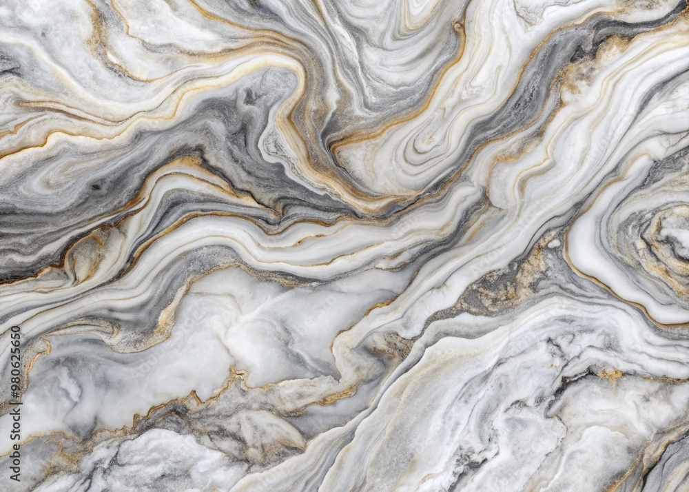 Poster high-resolution macro shot of a mesmerizing white and gray marble texture showcasing intricate, swir