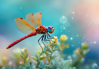 Naklejka premium dragonfly on flower