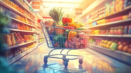 Fresh Produce in a Shopping Cart at the Grocery Store