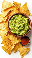 Guacamole sauce and tortilla chips Traditional Mexican food 