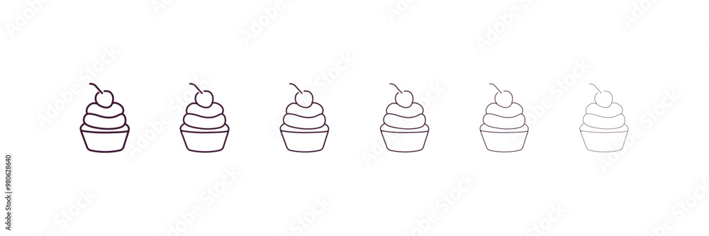 Poster cupcake with cherry outline icon. linear vector from restaurant concept. 6 different line style cupc