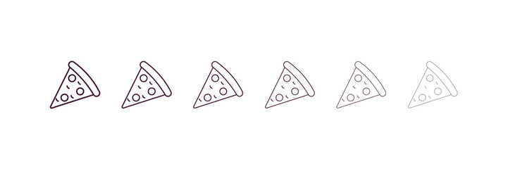 pepperoni pizza slice outline icon. Linear vector from restaurant concept. 6 different line style pepperoni pizza slice icon included thin, light, regular, medium, bold, black