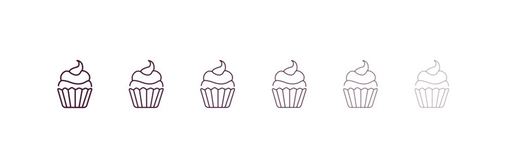 cupcake with cream outline icon. Linear vector from restaurant concept. 6 different line style cupcake with cream icon included thin, light, regular, medium, bold, black