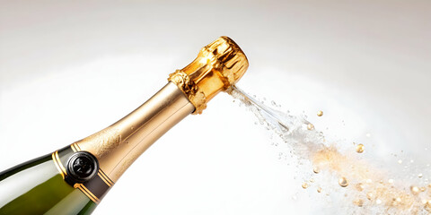 Flat Floating Champagne Bottle Neck Concept Isolated against White Background - Symbol of Anticipation for New Year 2025 Celebrations in Sleek Vector Design