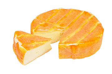 Brie or camambert cheese isolated on white background.