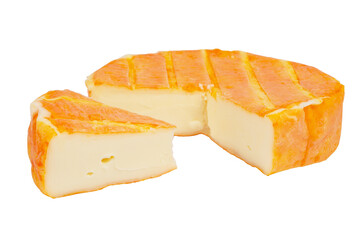 Brie or camambert cheese isolated on white background.