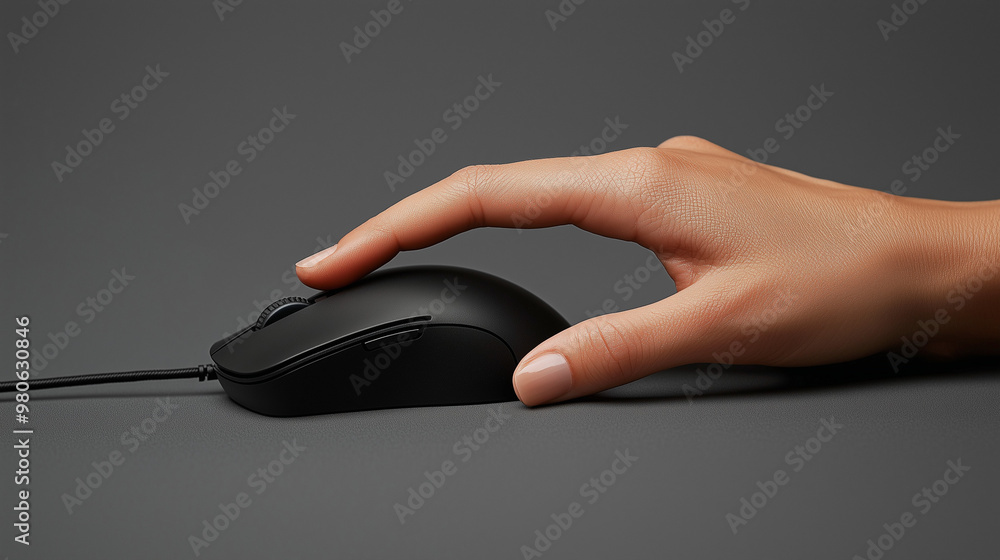 Poster a finger clicking a computer mouse, isolated on a simple background