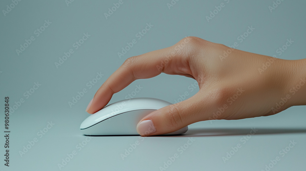 Poster a finger clicking a computer mouse, isolated on a simple background