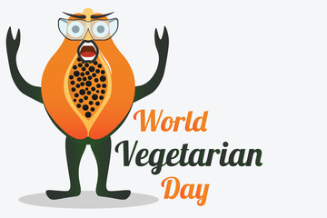 Happy papaya character. Fruit papaya mascot. Vegetarian day poster or banner