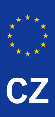 Czech Euroband with National Symbol: Blue Background Representing European Union and Czech Identity for Vehicle Registration.