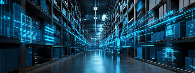 Obraz premium Digitalized Warehouse with Automated Shelving Systems