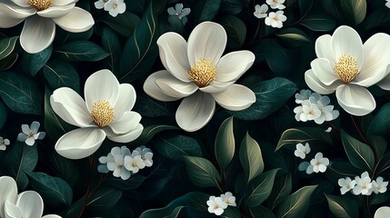 Magnolia flowers seamless pattern, luxury wallpaper, floral background