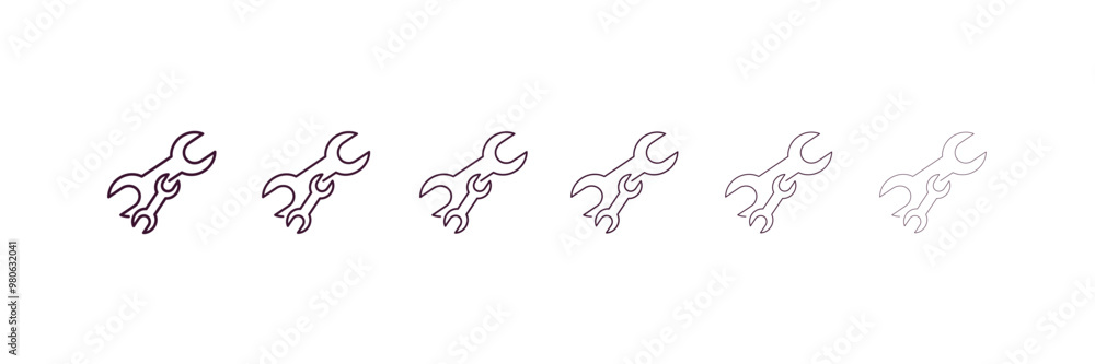 Poster cross wrench outline icon. linear vector from tools concept. 6 different line style cross wrench ico