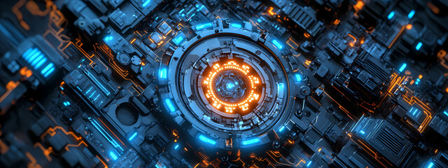 Fototapeta premium Futuristic Gear System in Digital Circuit