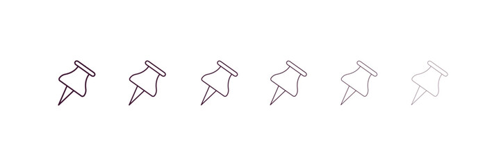 tack save button outline icon. Linear vector from tools concept. 6 different line style tack save button icon included thin, light, regular, medium, bold, black