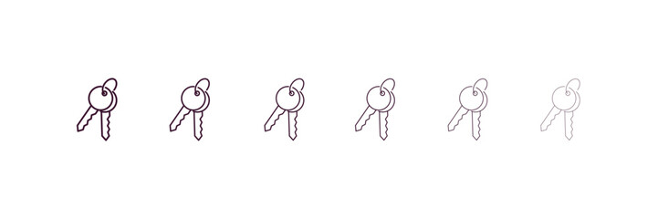 key ring with two keys outline icon. Linear vector from tools concept. 6 different line style key ring with two keys icon included thin, light, regular, medium, bold, black