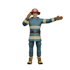 3D Male Firefighter in Firefighting Profession. A firefighter stands with a salute. Illustrated