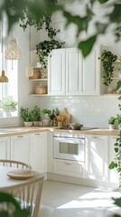 Monochromatic white kitchen interior with white walls