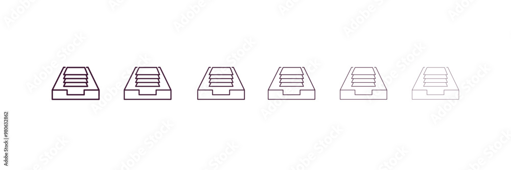 Poster tray for papers outline icon. linear vector from tools concept. 6 different line style tray for pape