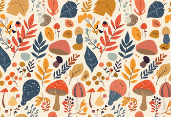Autumn Decorative Illustration with Trees and Leaves 