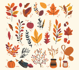 Autumn Decorative Illustration with Trees and Leaves 
