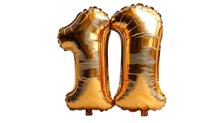 Golden Number 11 Balloon on Transparent Background
