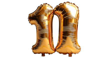 Golden Number 11 Balloon on Transparent Background