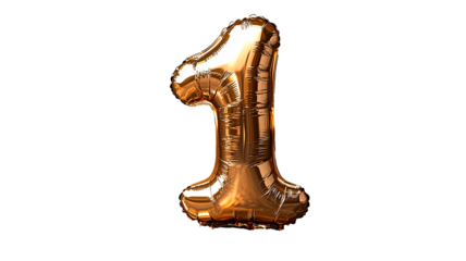 Golden Number 1 Balloon on Transparent Background
