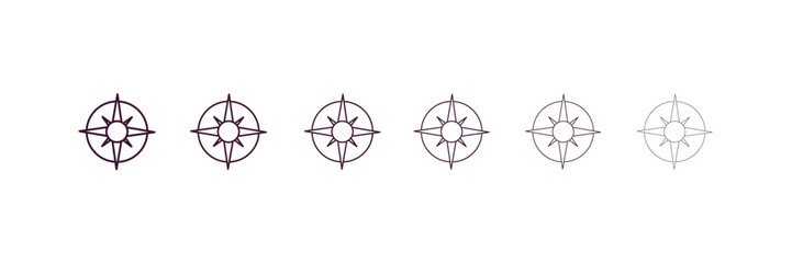 orientation compass outline icon. Linear vector from tools concept. 6 different line style orientation compass icon included thin, light, regular, medium, bold, black