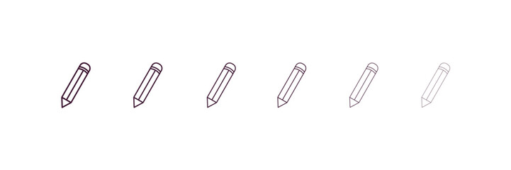 pencil tool outline icon. Linear vector from tools concept. 6 different line style pencil tool icon included thin, light, regular, medium, bold, black