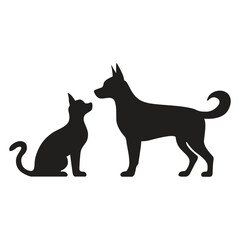 This is a simple black and white illustration of a cat & dog silhouette.