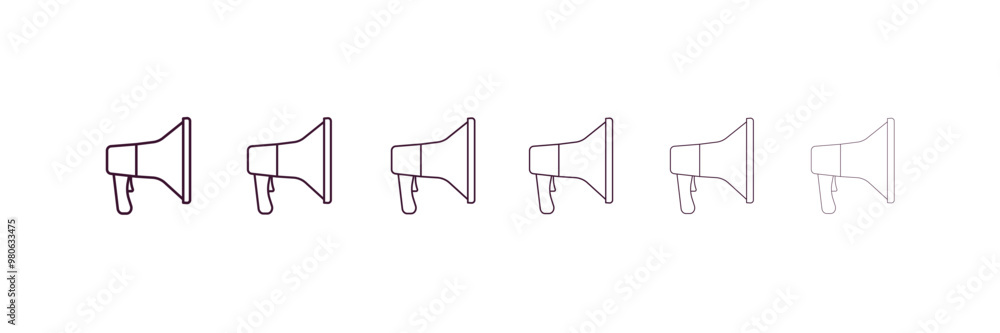 Poster megaphone side view outline icon. linear vector from tools concept. 6 different line style megaphone