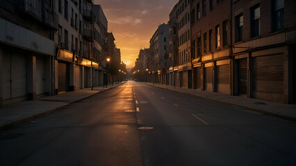 Obraz premium Deserted city streets at sunset, quiet and empty, with an urban evening vibe.