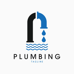 letter p plumbing pipe drop water wave logo vector illustration design