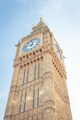 View of the Big Ben tower in Westminster, London, UK. It is a UNESCO World Heritage Site