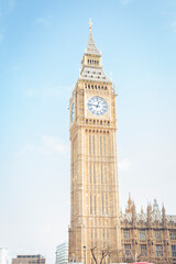 View of the Big Ben tower in Westminster, London, UK. It is a UNESCO World Heritage Site