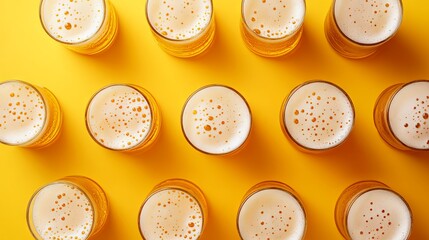 Pattern of beers on yellow background