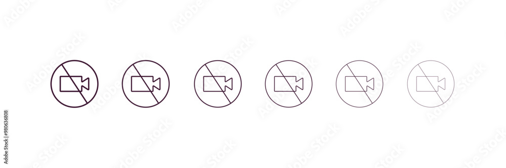 Poster no video outline icon. linear vector from traffic signs concept. 6 different line style no video ico