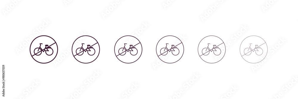Poster no bicycle outline icon. linear vector from traffic signs concept. 6 different line style no bicycle