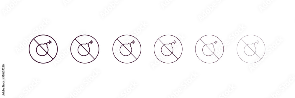 Poster no bombs outline icon. linear vector from traffic signs concept. 6 different line style no bombs ico