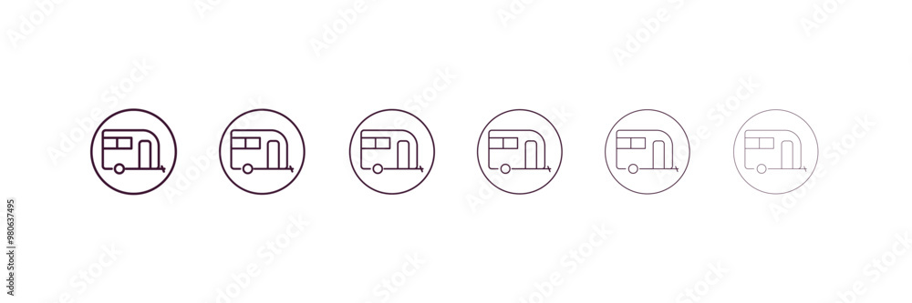 Poster caravan sign outline icon. linear vector from traffic signs concept. 6 different line style caravan 