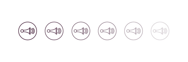 horn sign outline icon. Linear vector from traffic signs concept. 6 different line style horn sign icon included thin, light, regular, medium, bold, black